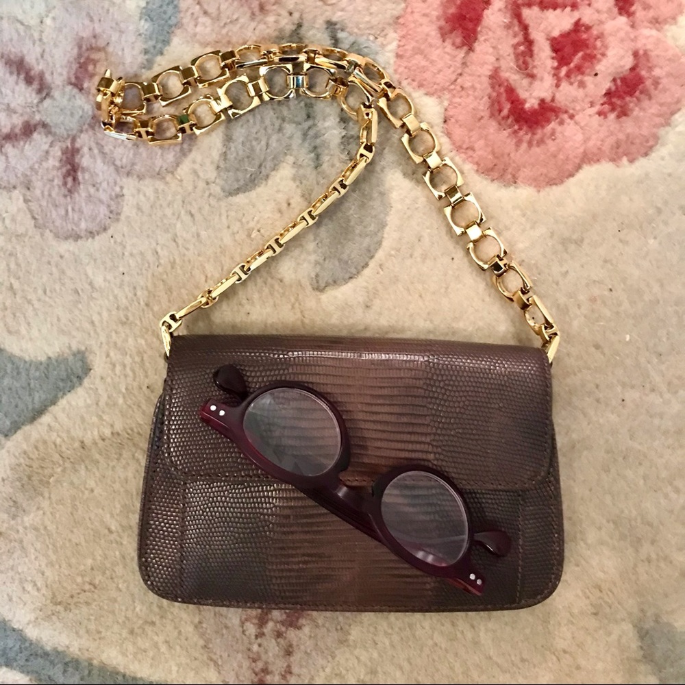 PRIVATELY SOLD!!! Cole Haan brown leather lizard skin and yellow metal chain m - Picture 7 of 10